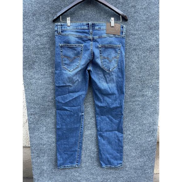 Guess Jeans Mens 30 Blue Vermont Slim Denim Medium Wash 5-Pocket Zip - Picture 2 of 13